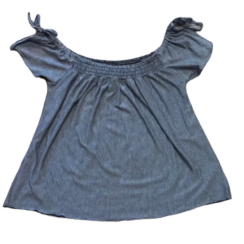 Blue and White Striped American Eagle Outfitters Off the Shoulder Shirt